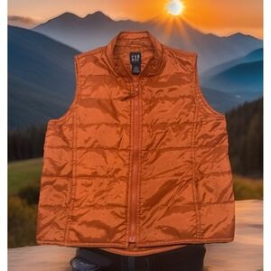 Vtg Gap Men's Orange Full Zip Vest Quilted Puffer Lightweight Secure Pockets S